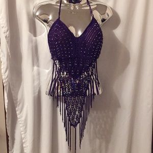 🔥Purple tasseled beaded tie back top small🔥 SALE